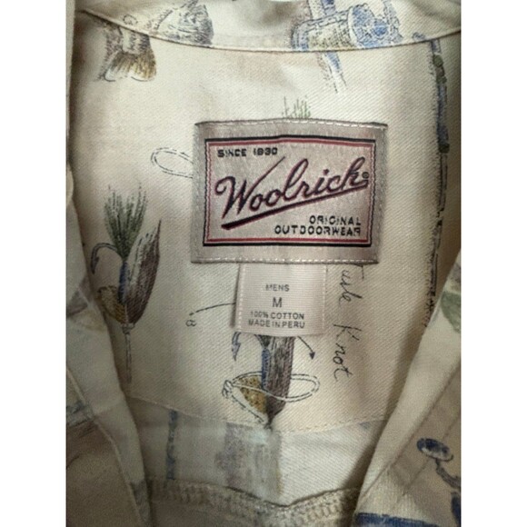 Woolrich Mens Medium Short Sleeve Button Up Shirt Fish Pattern 100% Cotton - Picture 4 of 5